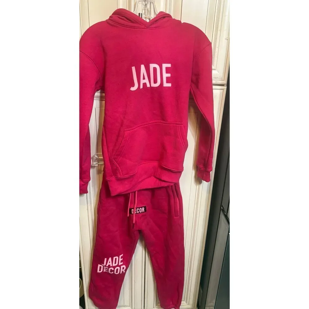 Jade Decor Girl's Casual 2 Piece Hoodie & Jogger Sweatsuit Set Pink Size 10